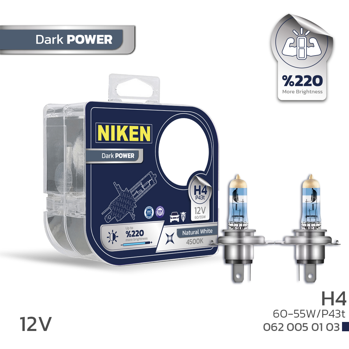 AMPUL 12V H4 60/55W DARK POWER P43t 4500K